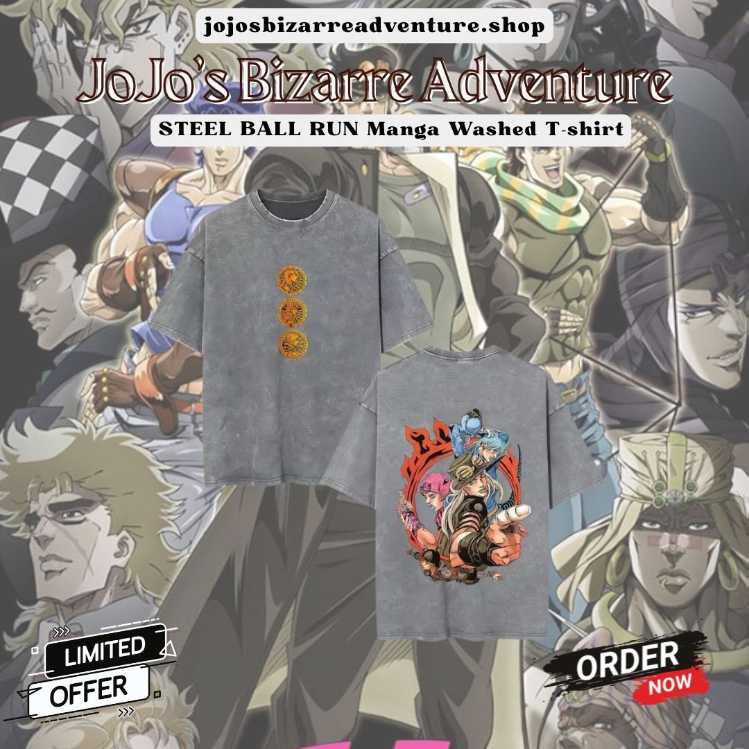 STEEL BALL RUN Manga PTTT1008 Washed  JoJo's Bizarre Adventure T-Shirts